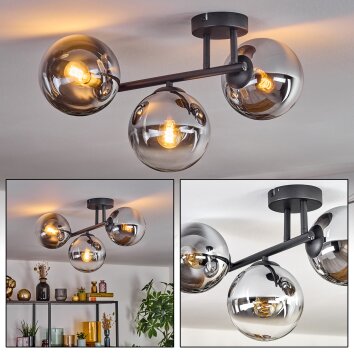 Gastor Plafonnier, Boule lumineuse Chrome, Clair, Fumé, 3 lumières Gastor Plafonnier, Boule lumineuse Chrome, Clair, Fumé, 3 lumières