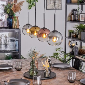 Koyoto Suspension, Boule lumineuse, Suspension Or, Clair, Cuivré, Fumé, 4 lumières