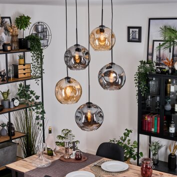 Ripoll Suspension, Boule lumineuse, Suspension grappe Ambre, Fumé, 5 lumières Ripoll Suspension, Boule lumineuse, Suspension grappe Ambre, Fumé, 5 lumières