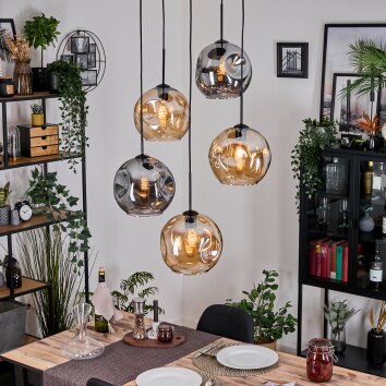 Ripoll Suspension, Boule lumineuse, Suspension grappe Ambre, Fumé, 5 lumières Ripoll Suspension, Boule lumineuse, Suspension grappe Ambre, Fumé, 5 lumières