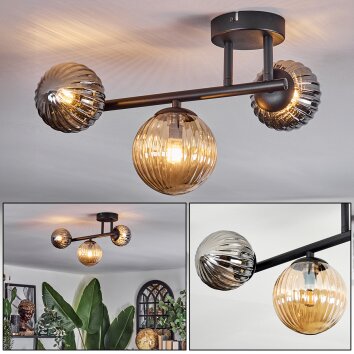 Chehalis Plafonnier, Boule lumineuse Ambre, Fumé, 3 lumières