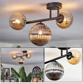 Chehalis Plafonnier, Boule lumineuse Ambre, Fumé, 3 lumières