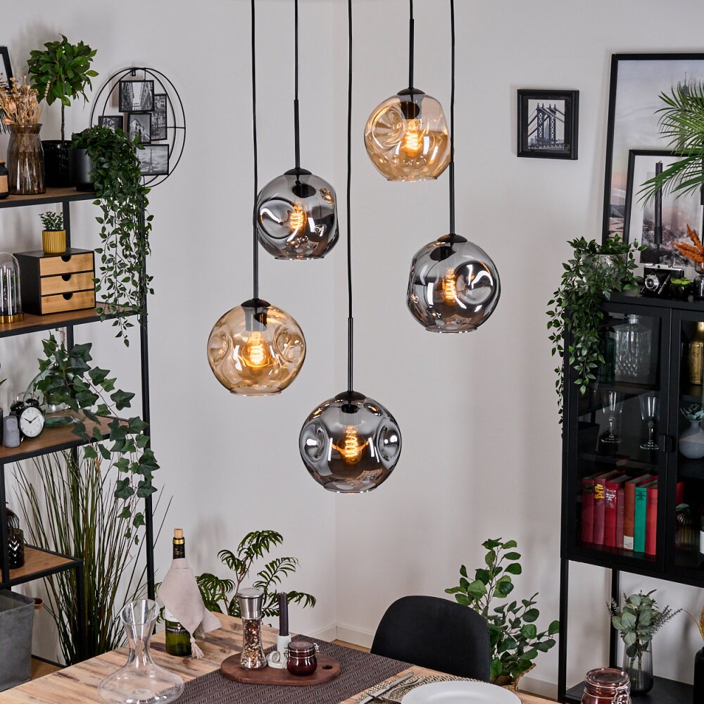 Ripoll Suspension, Boule lumineuse, Suspension grappe Ambre, Fumé, 5 lumières main product photo