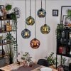 Ripoll Suspension, Boule lumineuse, Suspension grappe Bleu, Vert, Cuivré, 5 lumières