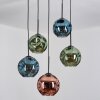 Ripoll Suspension, Boule lumineuse, Suspension grappe Bleu, Vert, Cuivré, 5 lumières