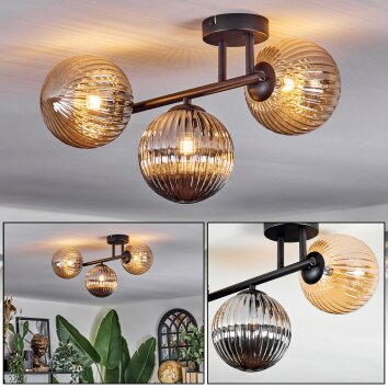 Chehalis Plafonnier, Boule lumineuse Ambre, Chrome, Fumé, 3 lumières