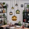 Koyoto Suspension, Boule lumineuse, Suspension grappe Bleu, Or, Vert, 5 lumières
