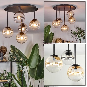 Chehalis Plafonnier, Boule lumineuse Ambre, Clair, Fumé, 5 lumières