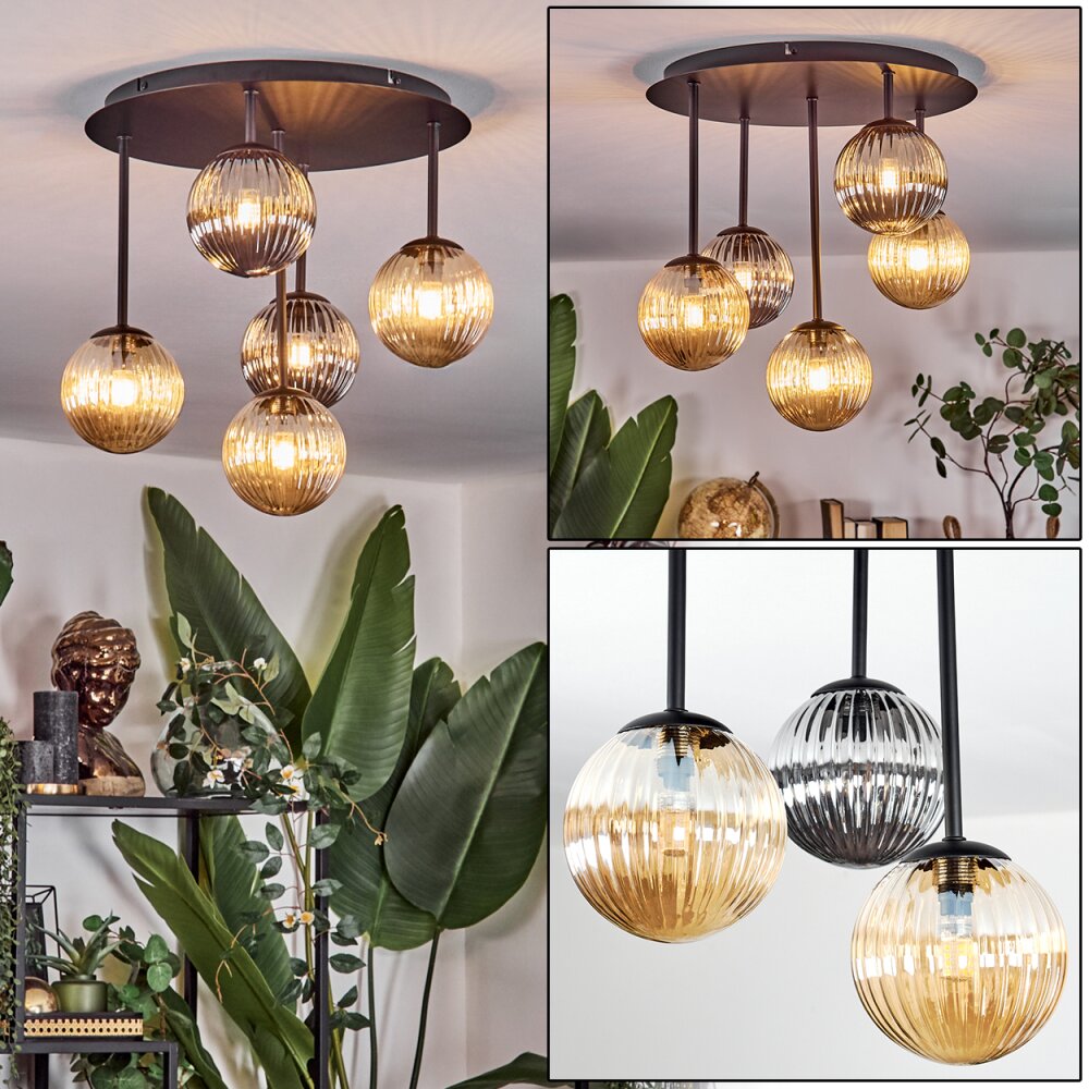 Chehalis Plafonnier, Boule lumineuse Ambre, Chrome, Fumé, 5 lumières main product photo