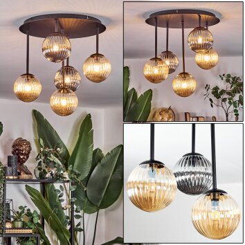 Chehalis Plafonnier, Boule lumineuse Ambre, Chrome, Fumé, 5 lumières