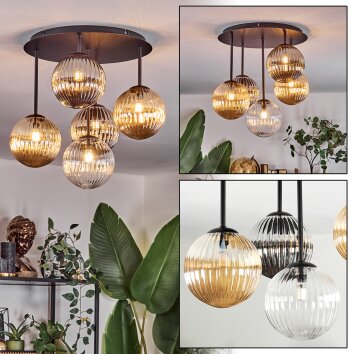 Chehalis Plafonnier, Boule lumineuse Ambre, Clair, Fumé, 5 lumières