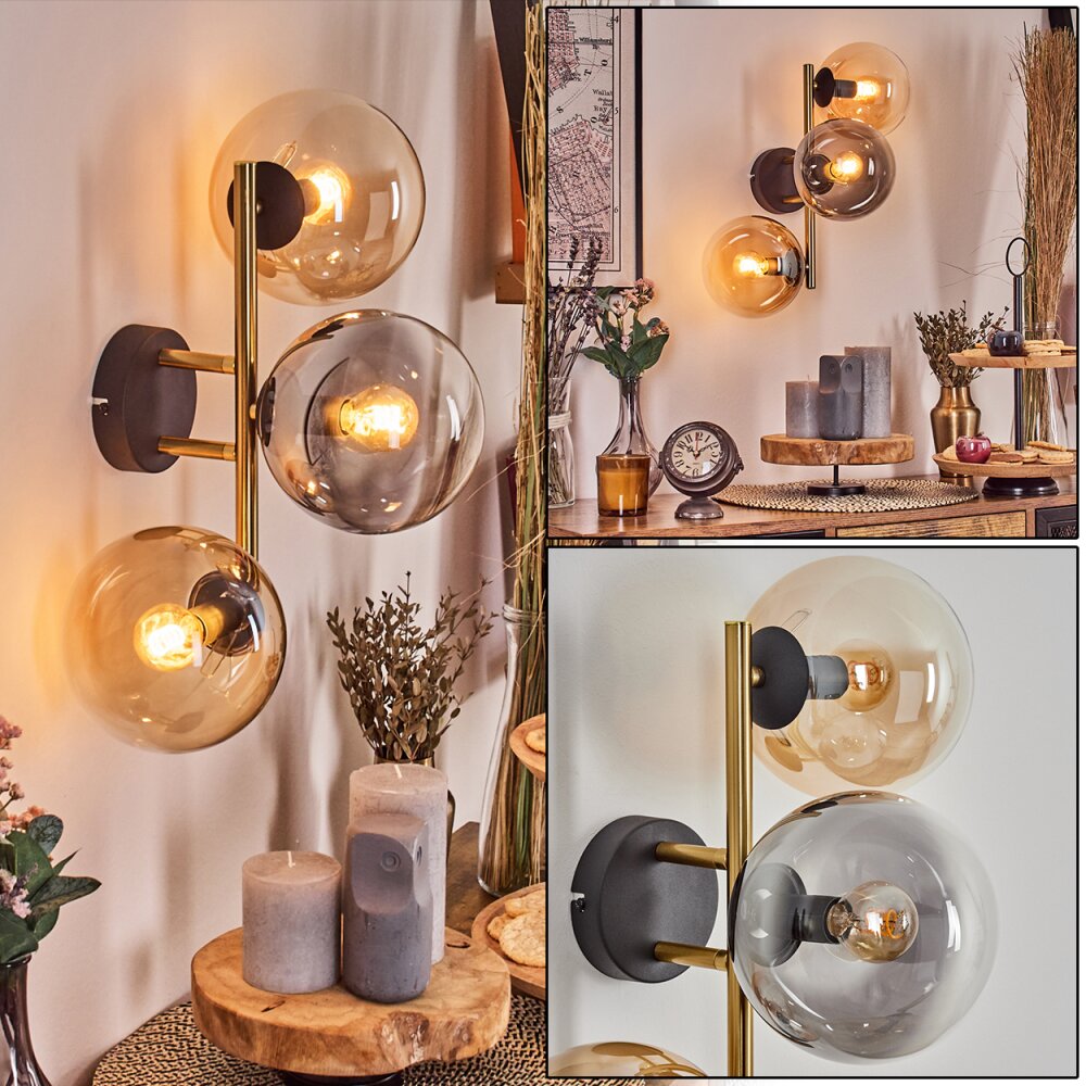Gastor Boule lumineuse, Applique murale Or, Noir, 3 lumières main product photo