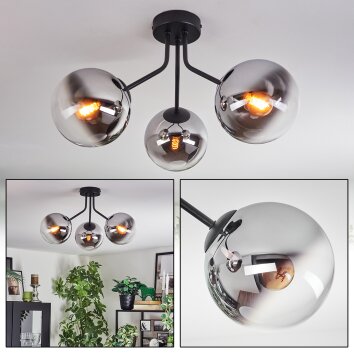 Gastor Plafonnier, Boule lumineuse Chrome, Clair, Fumé, 3 lumières