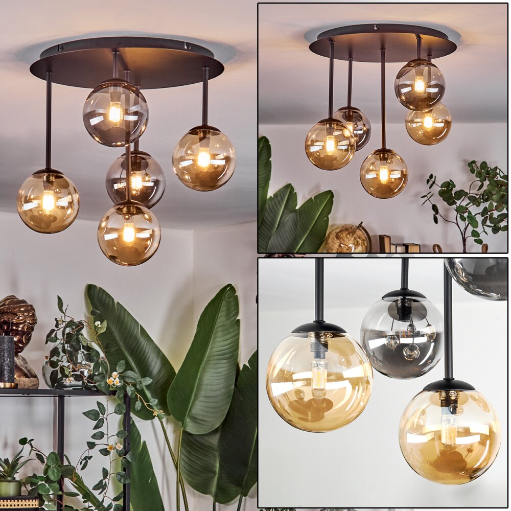 Chehalis Plafonnier, Boule lumineuse Ambre, Fumé, 5 lumières main product photo