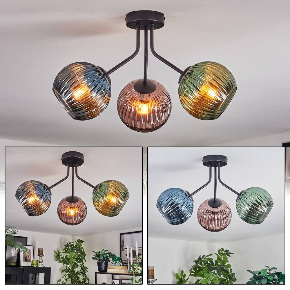 Koyoto Plafonnier, Boule lumineuse Bleu, Vert, Cuivré, 3 lumières main product photo