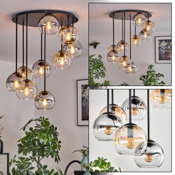 Koyoto Plafonnier, Boule lumineuse Ambre, Clair, Fumé, 9 lumières