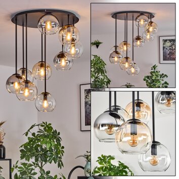 Koyoto Plafonnier, Boule lumineuse Ambre, Clair, Fumé, 9 lumières