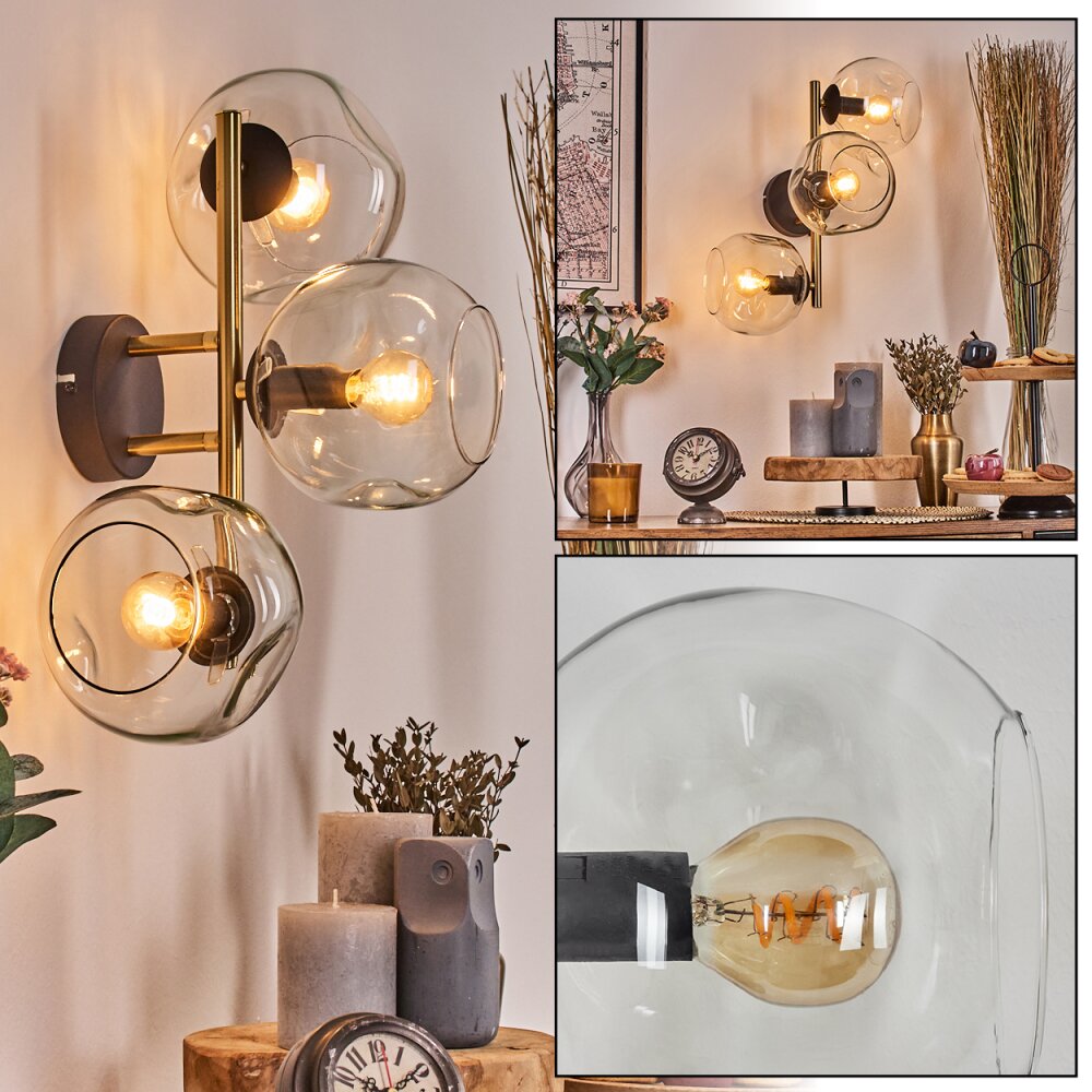 Ripoll Boule lumineuse, Applique murale Or, Noir, 3 lumières main product photo