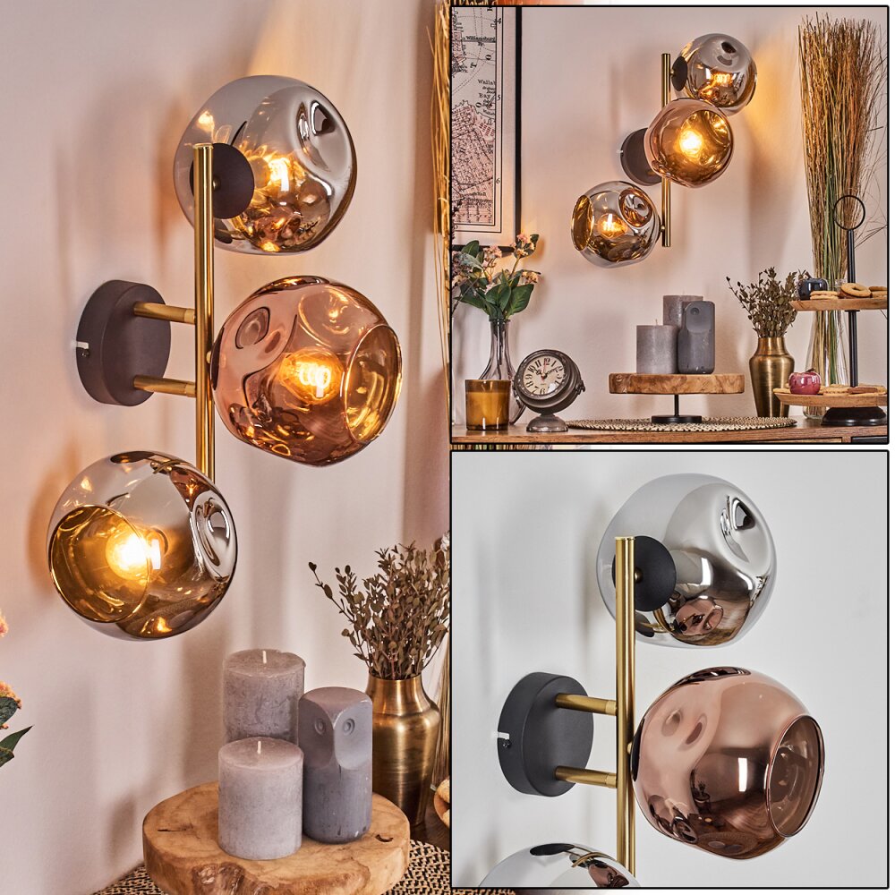 Gastor Boule lumineuse, Applique murale Or, Noir, 3 lumières main product photo