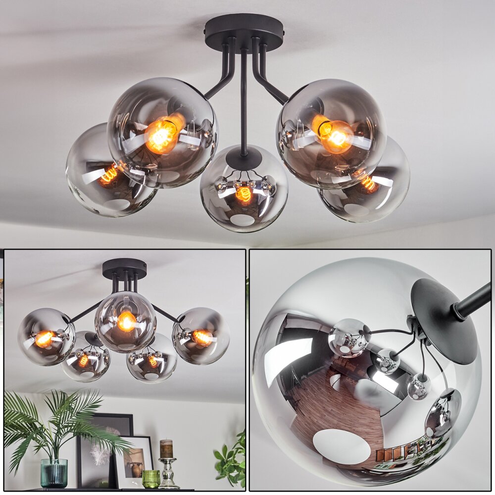 Gastor Plafonnier, Boule lumineuse 52 cm Chrome, Clair, Fumé, 5 lumières main product photo