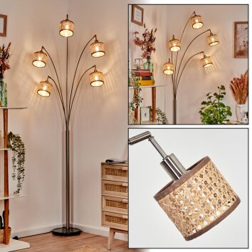 Barcos Lampadaire Nickel mat, Noir, 5 lumières