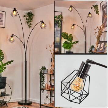 Yaak Lampadaire Chrome, Noir, 3 lumières Yaak Lampadaire Chrome, Noir, 3 lumières