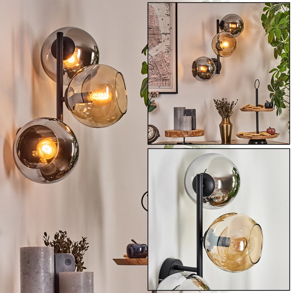 Koyoto Boule lumineuse, Applique murale Ambre, Chrome, Fumé, 3 lumières main product photo