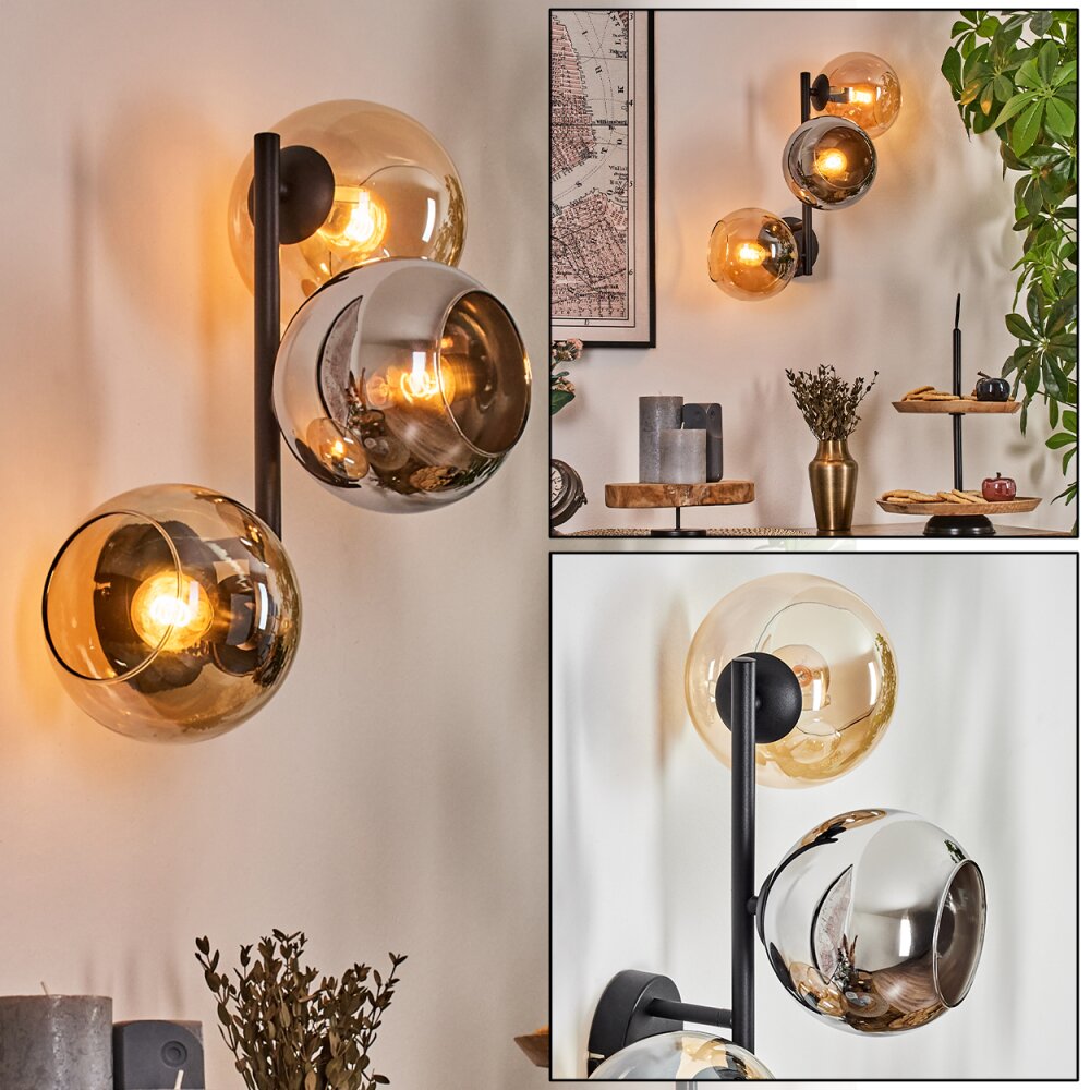 Koyoto Boule lumineuse, Applique murale Ambre, Chrome, Fumé, 3 lumières main product photo