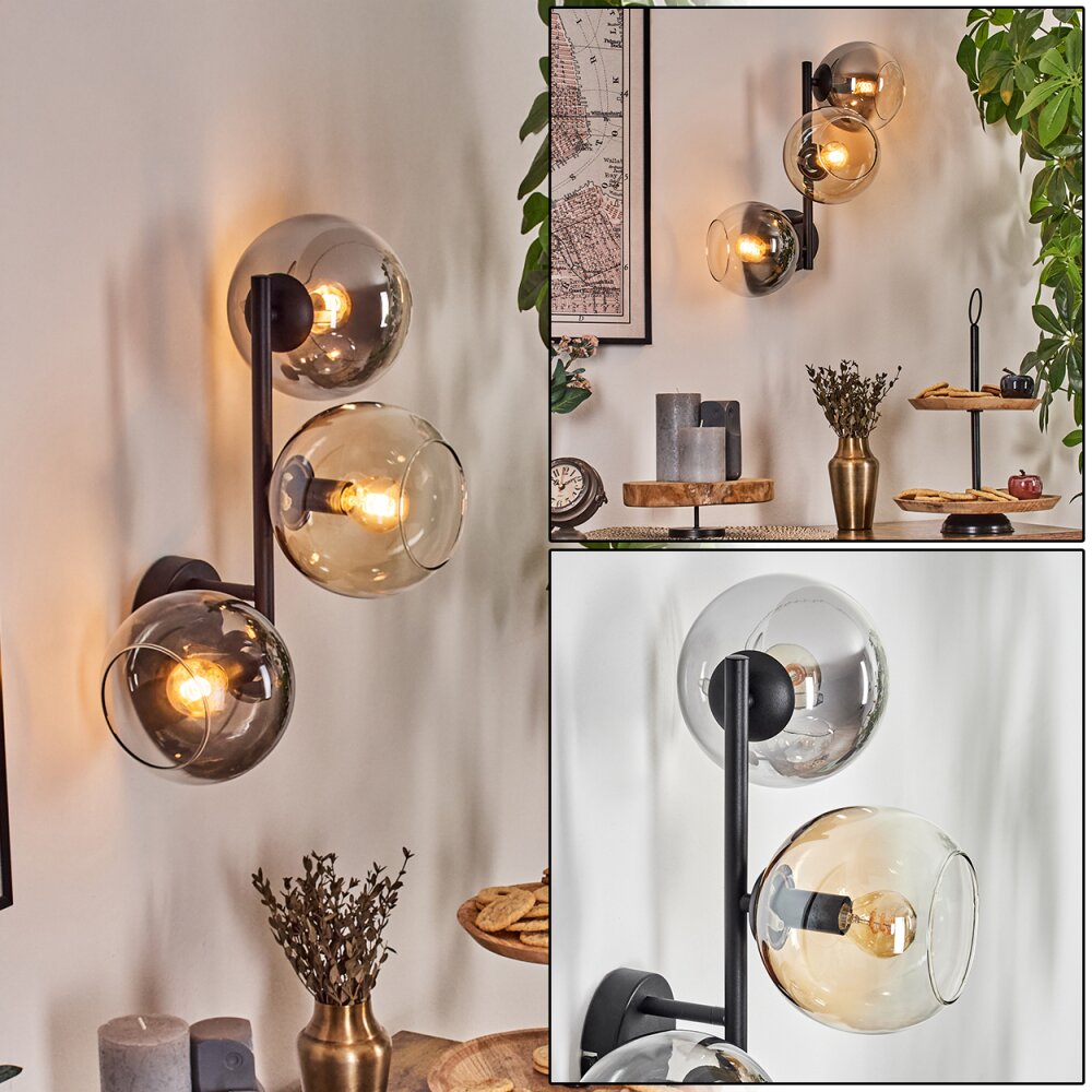Koyoto Boule lumineuse, Applique murale Ambre, Clair, Fumé, 3 lumières main product photo