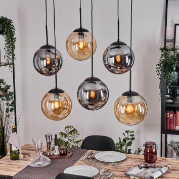 Gastor Suspension, Boule lumineuse, Suspension Ambre, Fumé, 6 lumières