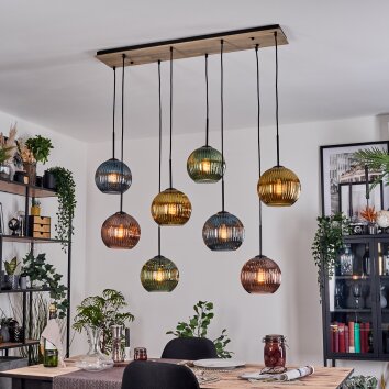 Koyoto Suspension, Boule lumineuse, Suspension Écru, Noir, 8 lumières