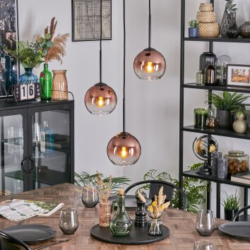 Koyoto Suspension, Boule lumineuse, Suspension grappe 30 cm Clair, Cuivré, 3 lumières