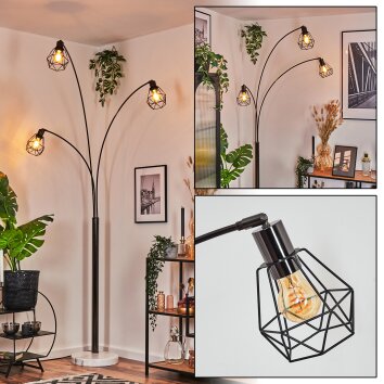 Yaak Lampadaire Chrome, Noir, Blanc, 3 lumières