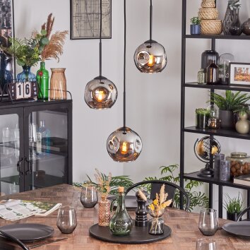 Ripoll Suspension, Boule lumineuse, Suspension grappe Chrome, Fumé, 3 lumières