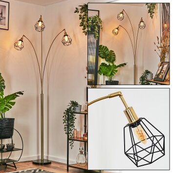 Yaak Lampadaire Laiton, Noir, 3 lumières
