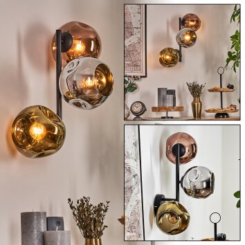 Ripoll Boule lumineuse, Applique murale Chrome, Or, Cuivré, Fumé, 3 lumières