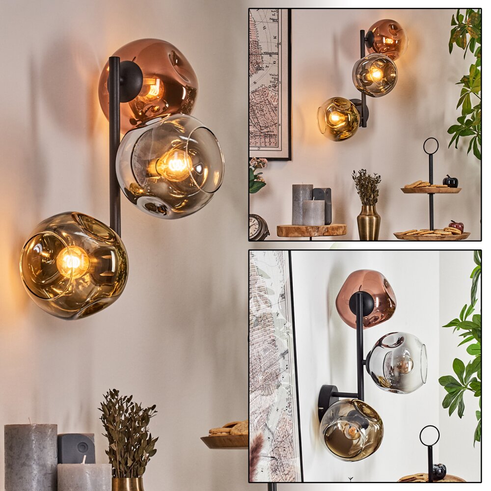 Ripoll Boule lumineuse, Applique murale Chrome, Or, Clair, Cuivré, Fumé, 3 lumières main product photo