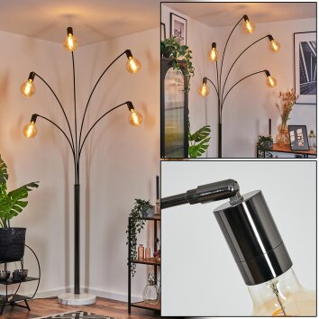 Codecro Lampadaire Chrome, Noir, Blanc, 5 lumières