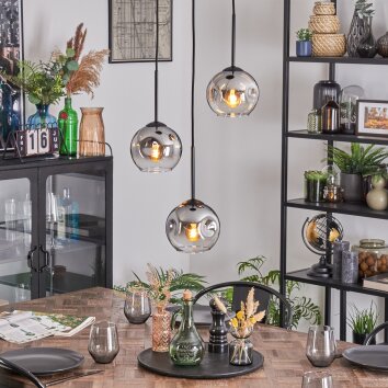 Ripoll Suspension, Boule lumineuse, Suspension grappe Chrome, Clair, Fumé, 3 lumières