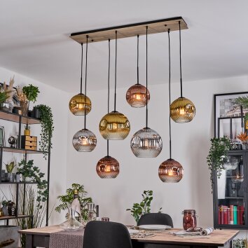 Ripoll Suspension, Boule lumineuse, Suspension Écru, Noir, 8 lumières