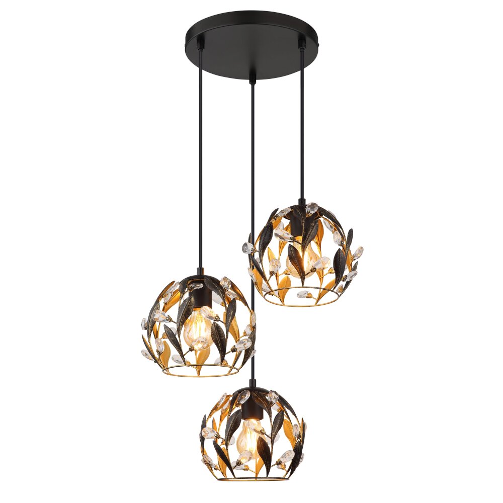 Mika Suspension Luminaires Globo Lighting Noir, 3 lumières main product photo