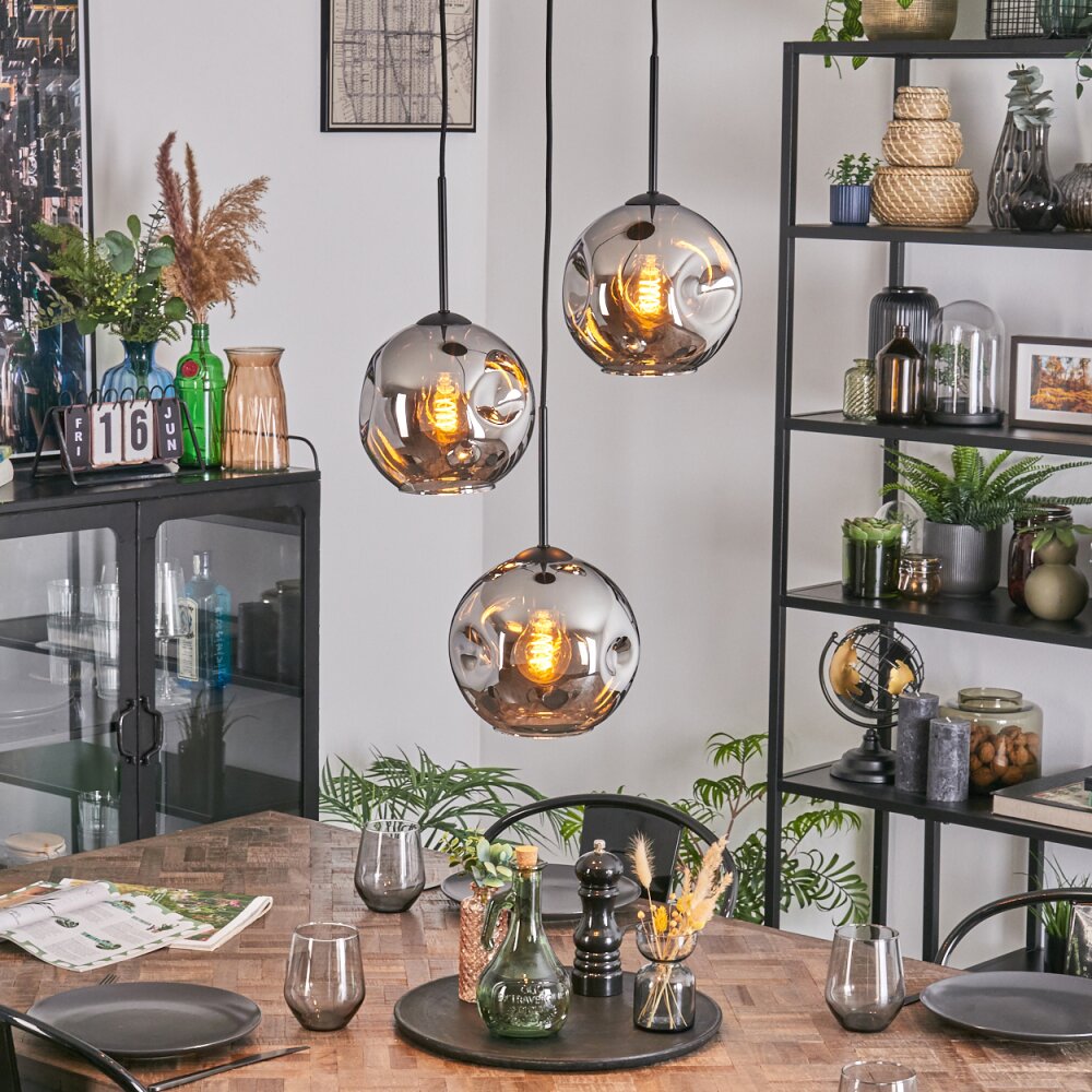 Ripoll Suspension, Boule lumineuse, Suspension grappe Chrome, Fumé, 3 lumières main product photo