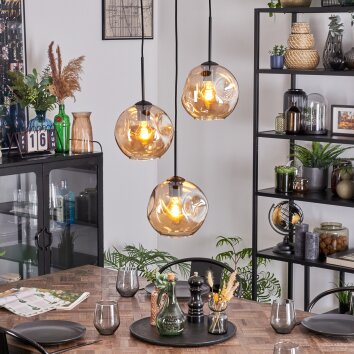 Ripoll Suspension, Boule lumineuse, Suspension grappe Ambre, 3 lumières