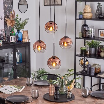 Ripoll Suspension, Boule lumineuse, Suspension grappe Clair, Cuivré, 4 lumières