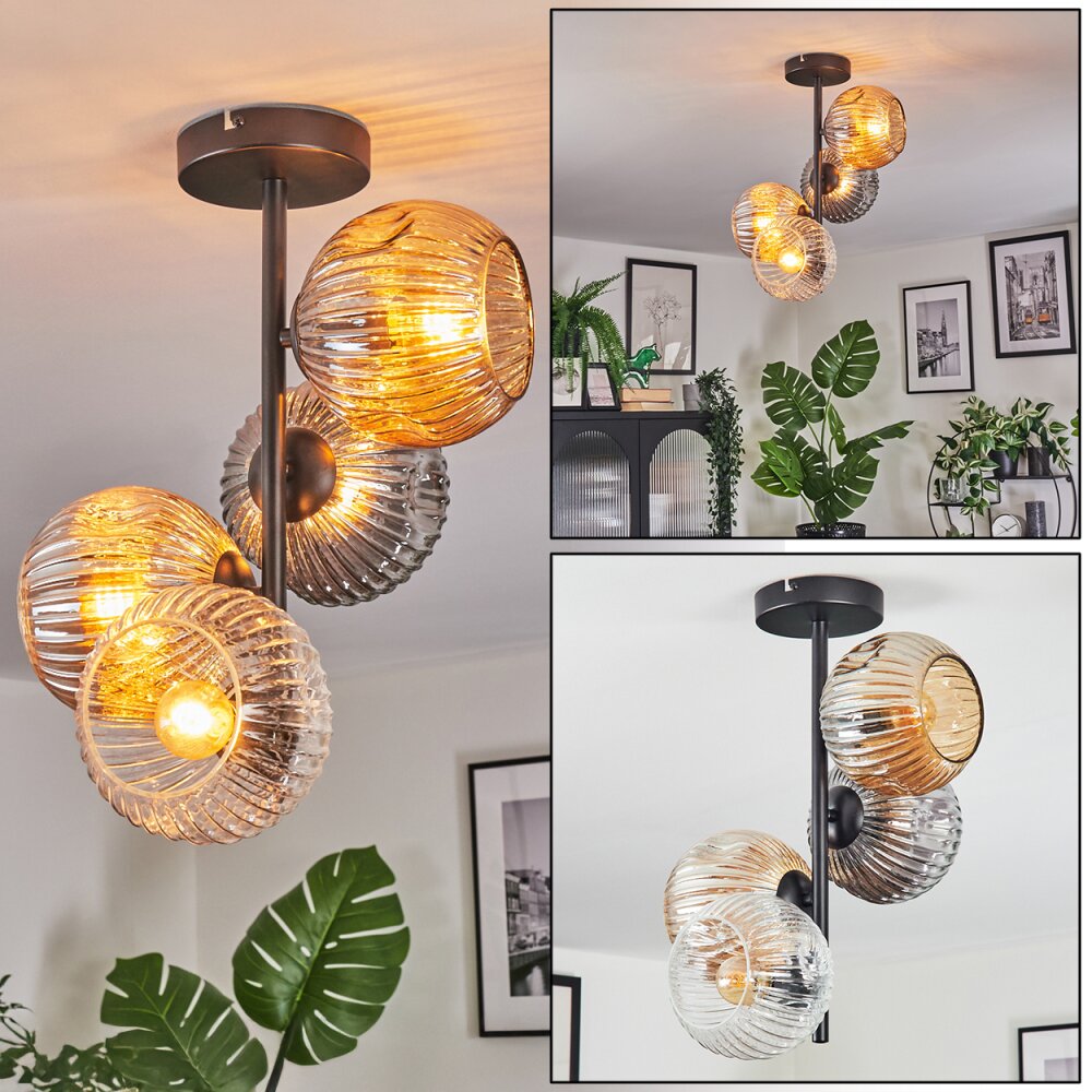 Ripoll Plafonnier, Boule lumineuse Ambre, Clair, Fumé, 4 lumières main product photo