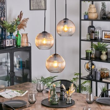 Koyoto Suspension, Boule lumineuse, Suspension grappe 30 cm Ambre, Clair, 3 lumières