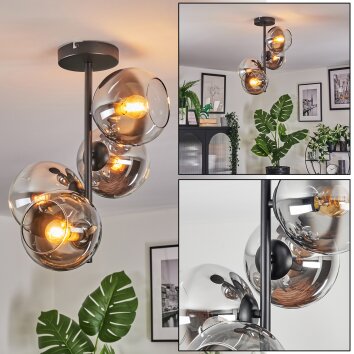 Koyoto Plafonnier, Boule lumineuse 32 cm Chrome, Clair, Fumé, 4 lumières