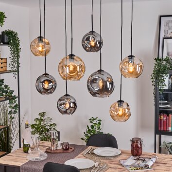 Ripoll Suspension, Boule lumineuse, Suspension Écru, Noir, 8 lumières
