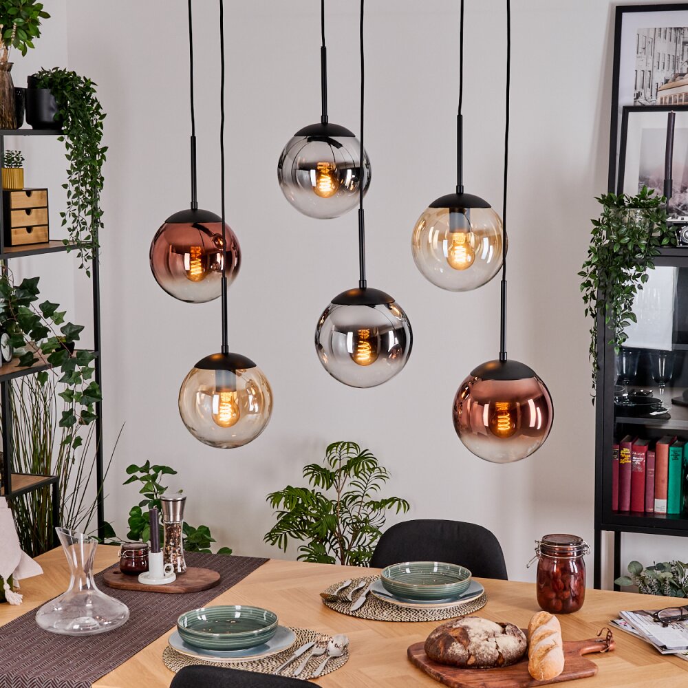 Gastor Suspension, Boule lumineuse, Suspension Ambre, Chrome, Clair, Cuivré, Fumé, 6 lumières main product photo