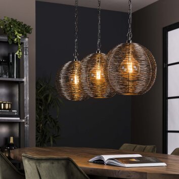 Suspension Leeville Nickel mat, Noir, 3 lumières